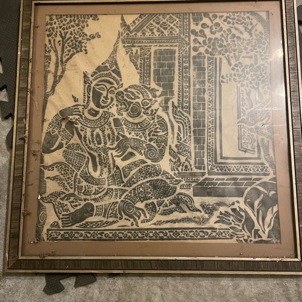 Vintage Thai Temple Rubbing on Rice Paper